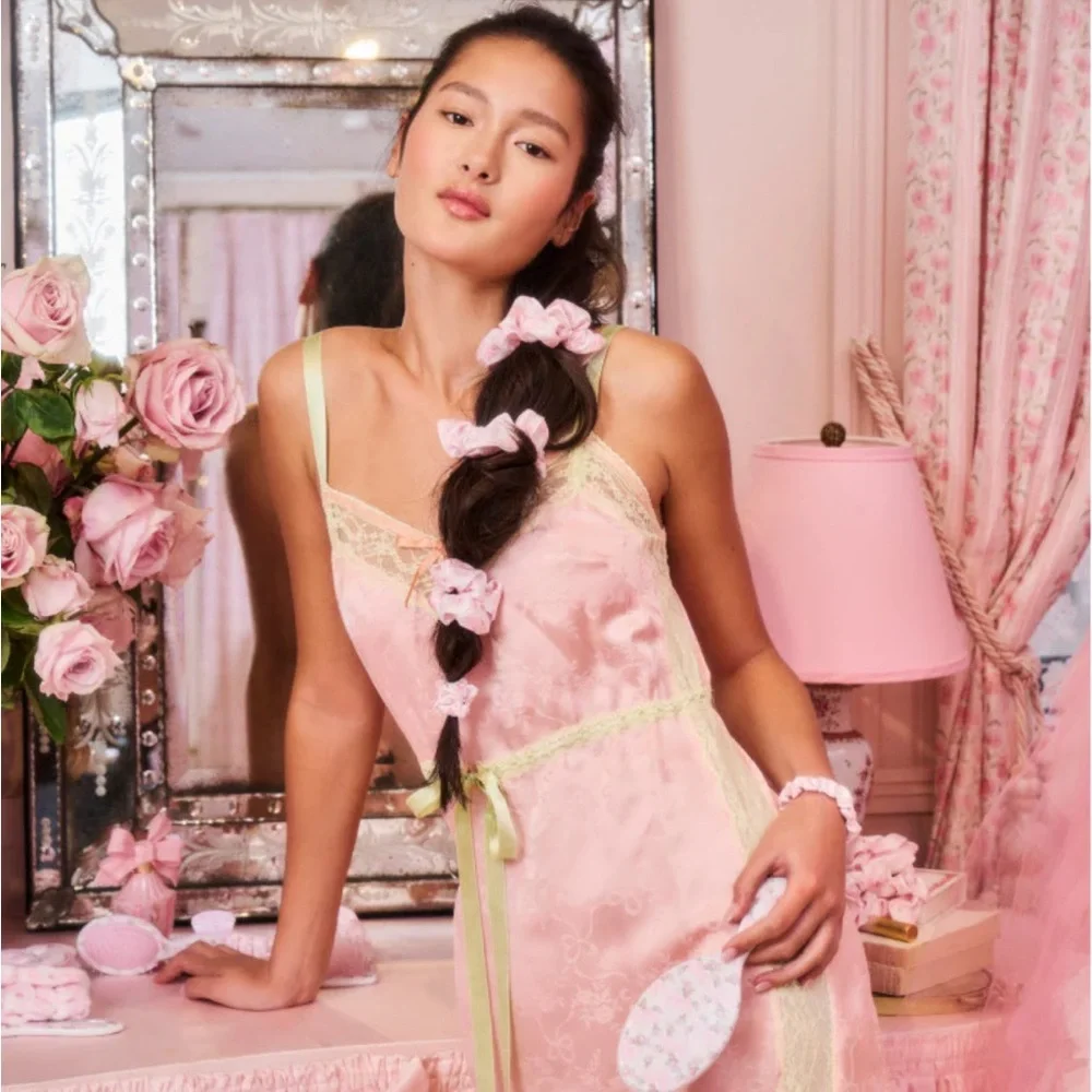 LOVESHACKFANCY Goody Pink Satin Scrunchies 3pc